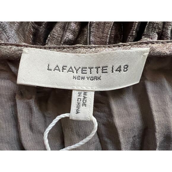LAFAYETTE 148 WOMENS SMALL PLISSE GATHERED WAIST MIDI DRESS PEWTER METALLIC NEW - Picture 6 of 13